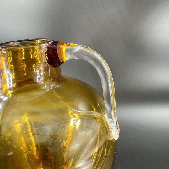 Vintage Hand Blown Amber Glass Jug Decanter Vase With Clear Applied Handle Glass - Picture 14 of 16